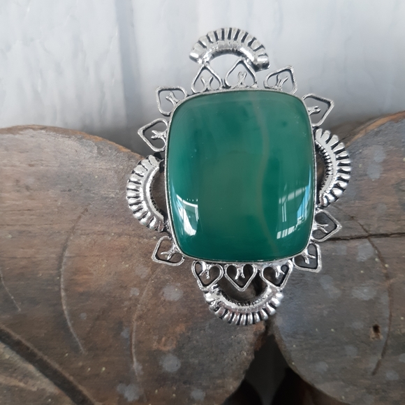 New Huge Green Agate 925 Silver Statement Ring. - Picture 6 of 8